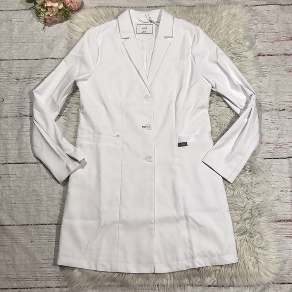 FIGS White Classic Bellevue Slim Long Lab Coat - Picture 2 of 16
